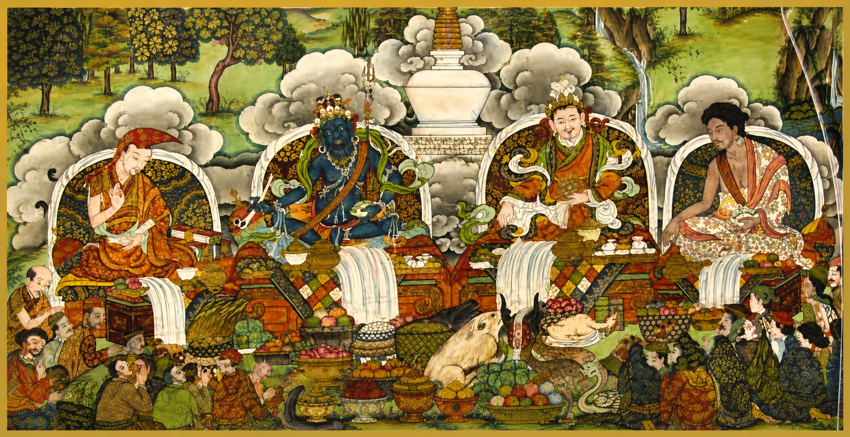 rNal-jor Ched-Shi, the Four Sacred Founders of Sikkim: Kathok Kuntu Zangpo, Lhatsun Chenpo, Chogyal Phuntsog Namgyal, and Ngadag Phuntsog Rigzin