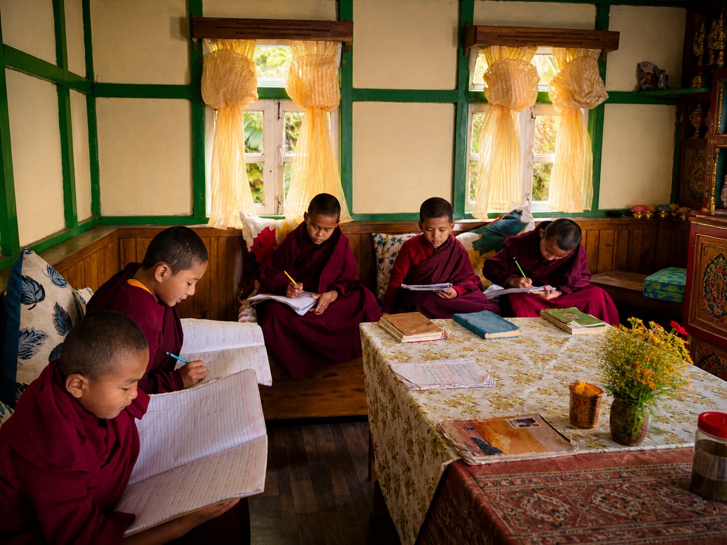 Monks studying at Ging Monastery
