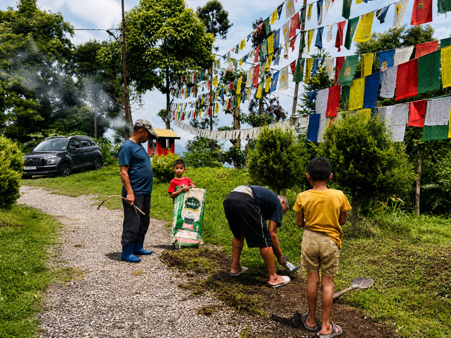 Monks performing daily chores at Ging Monastery